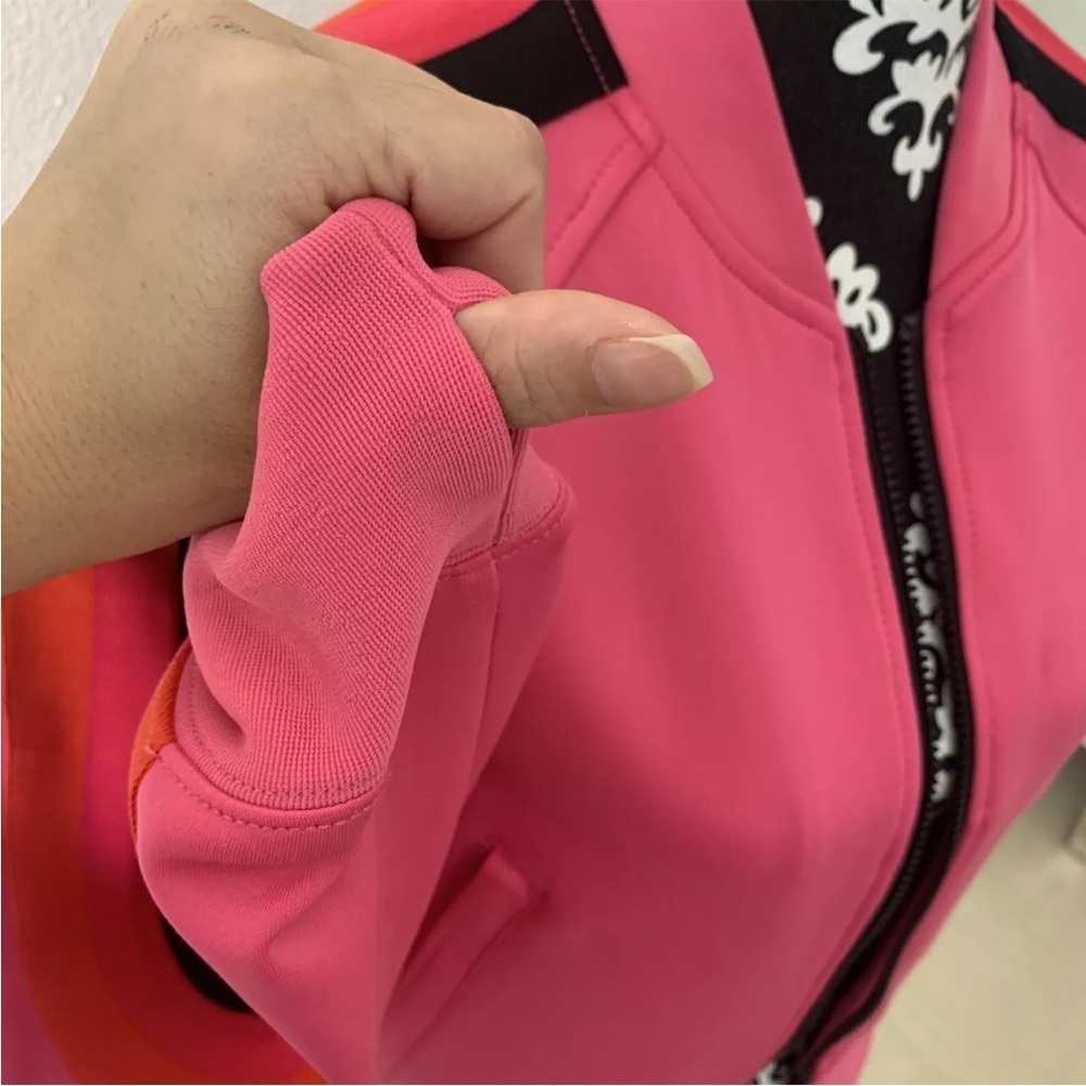 Pam & Gela Pink Track Stripe  Jacket Crop bomber jacket size P Small hogh low - Picture 4 of 12